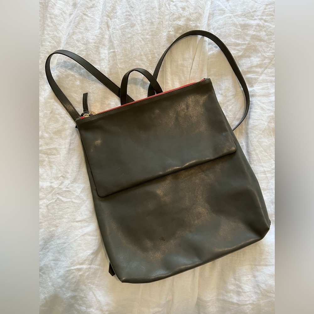Clare V. Agnes backpack in grey leather, EUC